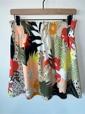 LOFT Tropical Floral Smocked Waist Mini Skirt Pull On Lined
